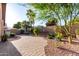 Spacious backyard with patio, lush landscaping, mature trees, and privacy walls at 7940 W Taro Ln, Glendale, AZ 85308
