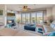 Bright living room features a fireplace, ceiling fan, balcony access with fantastic views of mountains at 37300 N Tom Darlington Dr # D, Carefree, AZ 85377
