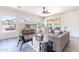 Bright and open living room with modern furniture, wood flooring, and backyard views at 4356 E Carriage Way, Gilbert, AZ 85297