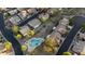 Aerial view featuring a private backyard oasis complete with a custom pool, desert landscaping, and neighborhood charm at 9548 E Kiva Ln, Gold Canyon, AZ 85118
