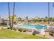 Community pool view from a grassy area with palm trees at 8726 E Devonshire Ave Ave, Scottsdale, AZ 85251