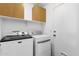 Laundry room with storage cabinets, white walls, and modern washer and dryer units at 1320 E Binner Dr, Chandler, AZ 85225