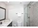 Modern bathroom with decorative tile shower, white walls, and stylish vanity at 325 W San Angelo St, Gilbert, AZ 85233
