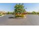 Landscaped roundabout with a tree and flowers creates a welcoming entrance to the community at 5752 N 109Th Ave, Phoenix, AZ 85037