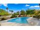 Large swimming pool with a spacious patio, ideal for relaxing and enjoying the beautiful, landscaped backyard at 10025 E Larkspur Dr, Scottsdale, AZ 85260