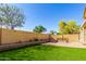 Backyard featuring artificial turf, mature trees, and a neutral stucco wall at 152 N 194Th Ln, Buckeye, AZ 85326