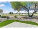 Landscaped backyard with artificial grass, desert landscaping, and mature trees at 15766 W Grand Point Ln, Surprise, AZ 85374