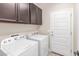 Laundry room featuring white washer and dryer with dark wood cabinets above at 296 N Jesse St, Chandler, AZ 85225