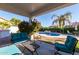 Charming covered patio offering comfortable seating and views of the serene backyard with a sparkling pool at 2977 E County Down Dr, Chandler, AZ 85249