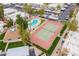 Aerial view of community amenities, including a pool and tennis court at 536 S Evergreen Rd, Tempe, AZ 85288