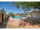 Spacious backyard featuring a pool, patio, landscaping and privacy fence at 736 N Meadows Dr, Chandler, AZ 85224