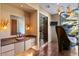Stunning bathroom featuring desert views, vessel sink, walk-in shower, and luxury high-heel-shaped tub at 43105 N 102Nd St, Scottsdale, AZ 85262