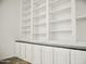 Close up on custom built-in shelving with dark countertops in home den at 1024 W Ayrshire Trl, San Tan Valley, AZ 85143