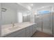 Modern bathroom features double sinks, a large mirror, and a glass-enclosed shower at 17319 W Via Dona Rd, Surprise, AZ 85387
