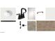 Selection of modern bathroom and kitchen fixtures with matte black faucet and wood-style tile at 18256 W La Senda Dr, Surprise, AZ 85387