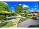 Beautiful backyard with a sparkling pool, lush landscaping, and inviting patio area, perfect for outdoor enjoyment and relaxation at 2066 E Lockwood St, Mesa, AZ 85213