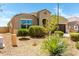 Landscaped front yard with desert plants including trees, shrubs, and gravel at 28259 N Chalcocite St, San Tan Valley, AZ 85143