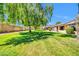 Lush backyard with a large tree, grassy lawn and a privacy wall at 14151 W Yosemite Dr, Sun City West, AZ 85375
