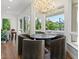 Cozy breakfast nook with backyard views, statement lighting, and comfortable seating perfect for enjoying casual meals at 1539 W Laurel Ave, Gilbert, AZ 85233