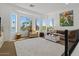 Bright living room with bay window providing natural light and tranquil views at 1539 W Laurel Ave, Gilbert, AZ 85233