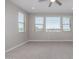 Bedroom with neutral walls, plush carpeting, multiple windows, and a ceiling fan for modern comfort at 22386 N Daniel Dr, Maricopa, AZ 85138