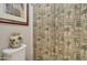 Bathroom close-up with stylish curtain featuring palm tree pattern and decorative vase at 22601 E Via Las Brisas --, Queen Creek, AZ 85142