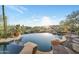Gorgeous backyard infinity pool with desert landscaping and bright blue sky view at 29308 N 108Th N Pl, Scottsdale, AZ 85262