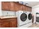 Laundry room featuring wood cabinets, sink, countertops, and modern washer/dryer at 8031 N 12Th Ave, Phoenix, AZ 85021