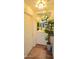 Inviting hallway featuring wood floors, mirrored niche with lights, and decorative plant in modern pot at 520 E Appaloosa Rd, Gilbert, AZ 85296