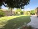 Lush backyard featuring artificial grass, a palm tree, and desert landscaping at 2453 E Nathan Way, Chandler, AZ 85225