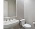 Modern powder room with pedestal sink, white toilet, and neutral-toned walls at 3574 E Tonto Pl, Chandler, AZ 85249