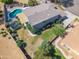Aerial view of a private backyard with a sparkling pool, lush greenery, and ample space for outdoor enjoyment at 345 N Scott Dr, Chandler, AZ 85225