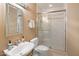 Clean bathroom featuring a clear glass shower, vanity mirror, and toilet at 11809 S Montezuma Ct, Phoenix, AZ 85044