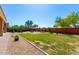 A large backyard features a green lawn, desert landscaping, and outdoor dining area at 31604 N 19Th Ave, Phoenix, AZ 85085