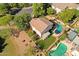 Beautiful aerial shot of a home with a pool and lush landscaping in a quiet neighborhood at 2545 E Harrison Ct, Gilbert, AZ 85295