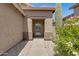 Close-up of front entrance with decorative security door, neutral paint, and low-maintenance landscaping at 2318 W Kristina Ave, San Tan Valley, AZ 85144