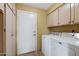 Functional laundry room with washer and dryer, cabinets, and ample storage space at 2461 Leisure World --, Mesa, AZ 85206