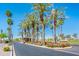 Welcoming entryway with palm trees, colorful flowerbeds, and a charming guard house at 2885 N 164Th Dr, Goodyear, AZ 85395