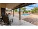 Covered patio with outdoor seating overlooking the pool and backyard at 6019 E Paradise Ln, Scottsdale, AZ 85254