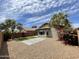 Beautiful backyard features artificial turf, desert landscaping, and mature palm trees at 3229 W Five Mile Peak Dr, San Tan Valley, AZ 85144
