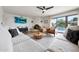 Inviting living room with fireplace, sliding doors to outdoor patio and pool, and comfortable seating at 5001 E Redfield Rd, Scottsdale, AZ 85254
