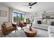 Bright living room with comfortable seating, sliding doors to backyard, and an open view to the kitchen at 5001 E Redfield Rd, Scottsdale, AZ 85254