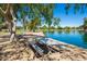 Picturesque community park featuring a lake, shaded picnic area, and lush greenery at 8107 E Vista Dr, Scottsdale, AZ 85250