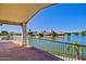 Covered patio with views of the lake and mature trees at 1414 N Palmsprings Dr, Gilbert, AZ 85234