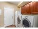 Laundry room featuring washer, dryer, refrigerator and cabinetry at 4490 S Rio Dr, Chandler, AZ 85249