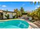 Beautiful pool with a bar and outdoor barstool seating perfect for entertaining in a lush backyard at 8814 N 86Th St, Scottsdale, AZ 85258