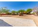 Large concrete driveway leads to the home surrounded by mature landscaping and desert foliage at 9137 E Odessa St, Mesa, AZ 85207