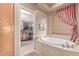 Bathroom features a soaking tub, walk-in closet, and elegant fixtures at 9137 E Odessa St, Mesa, AZ 85207