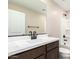 Modern bathroom featuring a single sink vanity, white countertops, and contemporary fixtures at 15622 S 181St Dr, Goodyear, AZ 85338