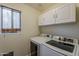 Convenient laundry room with modern washer and dryer, plus ample cabinet storage at 2405 W Cordia Ln, Phoenix, AZ 85085